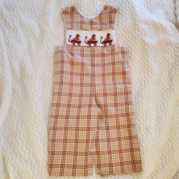 Shrimp & Grits Kids Other - Shrimp & Grits Kids Plaid Doggy Wagon Coveralls